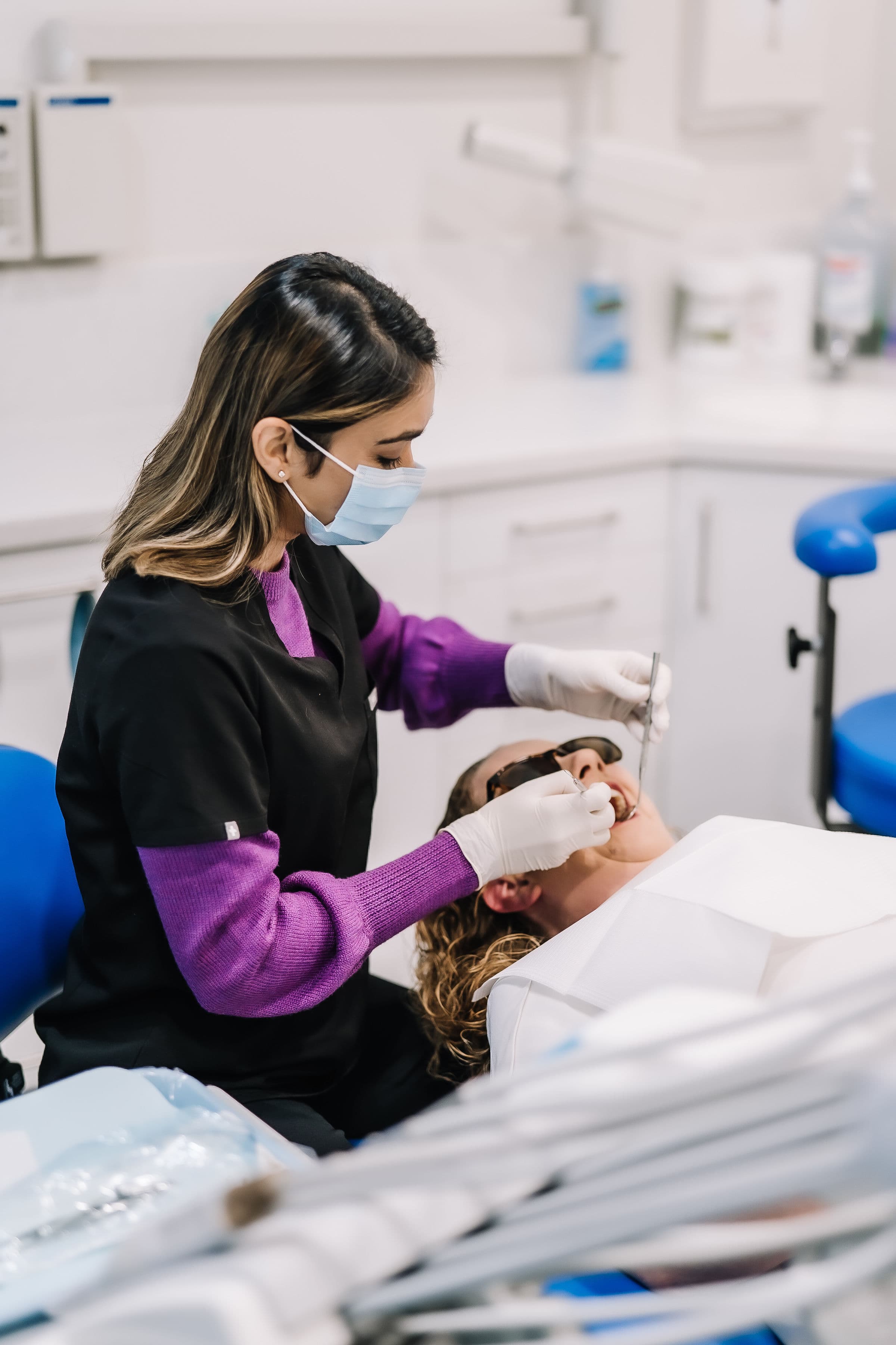 Patient relaxing comfortably in the dental chair at Sienna Smiles